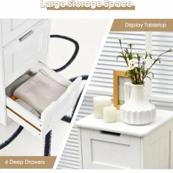 Tangkula Bathroom Floor Cabinet with 4 Drawers, 12 x 12 x 33 Inch