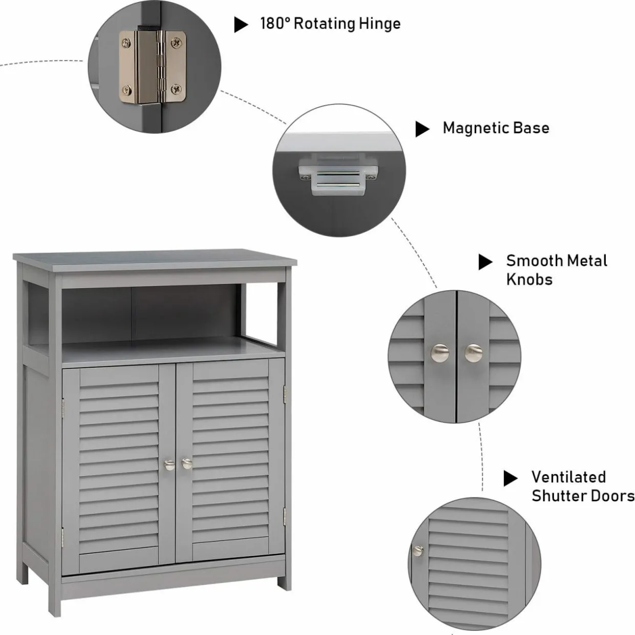 Tangkula Bathroom Floor Cabinet, Wooden Freestanding Storage Cabinet with Double Shutter Door & Adjustable Shelf