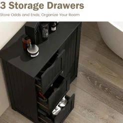 Tangkula Bathroom Floor Cabinet, Freestanding Side Storage Cabinet w/ 3 Drawers & 1 Cupboard