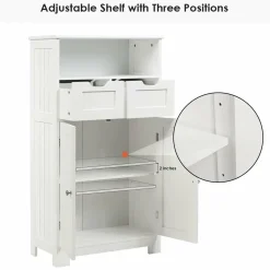 Tangkula Bathroom Floor Cabinet, Storage Cabinet w/One Open Shelf Two Doors and Two Adjustable Drawers, Standing Cupboard for Kitchen