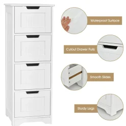Tangkula Bathroom Floor Cabinet with 4 Drawers, 12 x 12 x 33 Inch