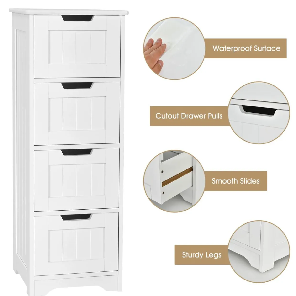 Tangkula Bathroom Floor Cabinet with 4 Drawers, 12 x 12 x 33 Inch