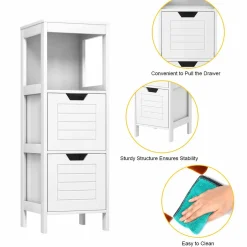 Tangkula Bathroom Floor Cabinet, Multifunctional Wooden Storage Cabinet with 2 Adjustable Drawers