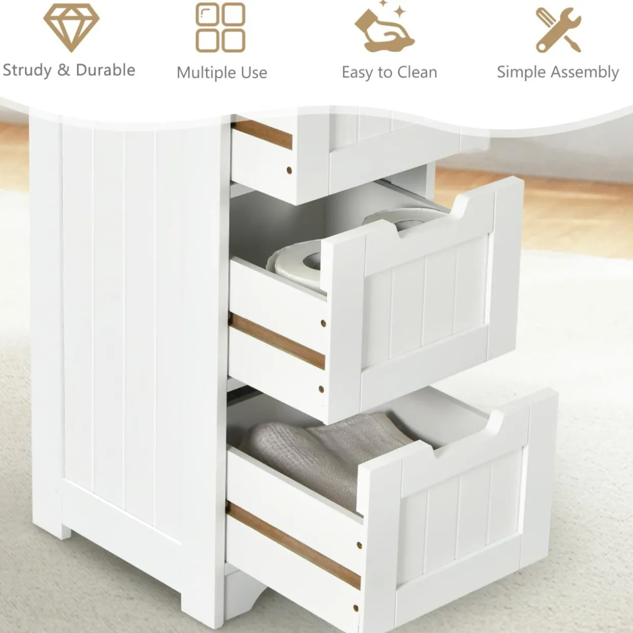 Tangkula Bathroom Floor Cabinet with 4 Drawers, 12 x 12 x 33 Inch