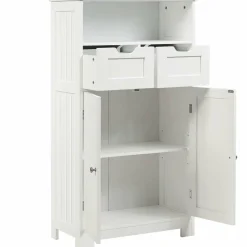 Tangkula Bathroom Floor Cabinet, Storage Cabinet w/One Open Shelf Two Doors and Two Adjustable Drawers, Standing Cupboard for Kitchen