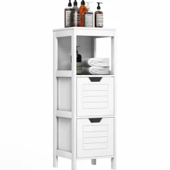 Tangkula Bathroom Floor Cabinet, Multifunctional Wooden Storage Cabinet with 2 Adjustable Drawers