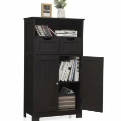 Tangkula Bathroom Floor Cabinet, Storage Cabinet w/One Open Shelf Two Doors and Two Adjustable Drawers, Standing Cupboard for Kitchen