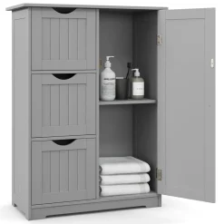 Tangkula Bathroom Floor Cabinet, Freestanding Side Storage Cabinet w/ 3 Drawers & 1 Cupboard