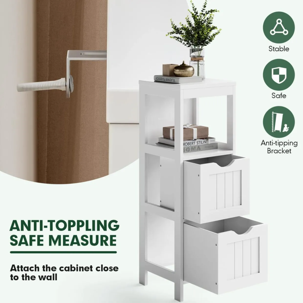 Tangkula Bathroom Floor Storage Cabinet