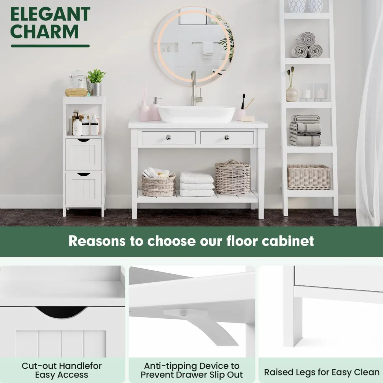 Tangkula Bathroom Floor Storage Cabinet