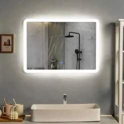 Tangkula Bathroom LED Mirror, Wall-Mounted Makeup Vanity Mirror, Dressing Room, 27.5