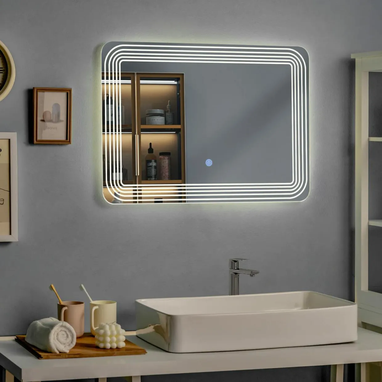 Tangkula Bathroom LED Mirror, Wall Mounted Makeup Vanity Mirror, Dressing Room, 27.5