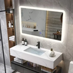 Tangkula Bathroom LED Mirror, Wall-Mounted Makeup Vanity Mirror, Dressing Room, 27.5