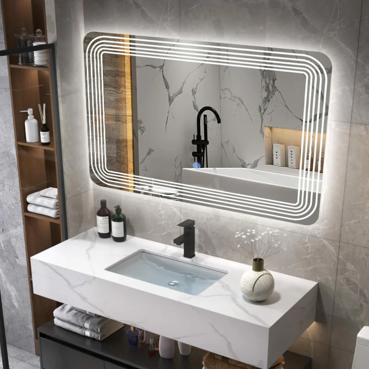 Tangkula Bathroom LED Mirror, Wall Mounted Makeup Vanity Mirror, Dressing Room, 27.5