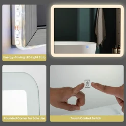 Tangkula Bathroom LED Mirror, Wall-Mounted Makeup Vanity Mirror, Dressing Room, 27.5