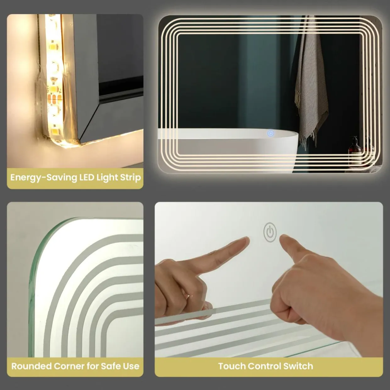 Tangkula Bathroom LED Mirror, Wall Mounted Makeup Vanity Mirror, Dressing Room, 27.5