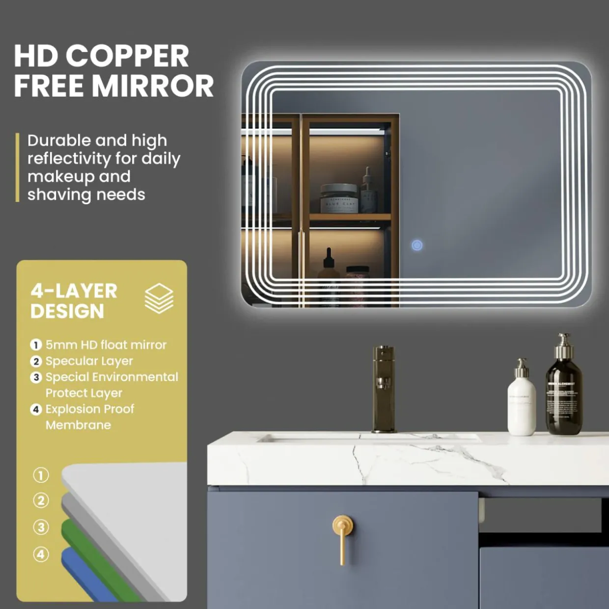 Tangkula Bathroom LED Mirror, Wall Mounted Makeup Vanity Mirror, Dressing Room, 27.5