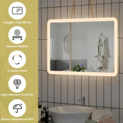 Tangkula Bathroom LED Mirror, Wall-Mounted Makeup Vanity Mirror, Dressing Room, 27.5