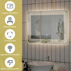 Tangkula Bathroom LED Mirror, Wall Mounted Makeup Vanity Mirror, Dressing Room, 27.5