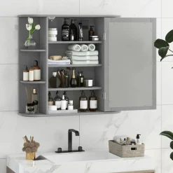 Tangkula Bathroom Medicine Cabinet with Mirror with Mirror, Wall Mounted Bathroom Storage Cabinet