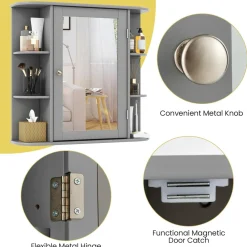 Tangkula Bathroom Medicine Cabinet with Mirror with Mirror, Wall Mounted Bathroom Storage Cabinet