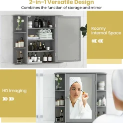 Tangkula Bathroom Medicine Cabinet with Mirror with Mirror, Wall Mounted Bathroom Storage Cabinet