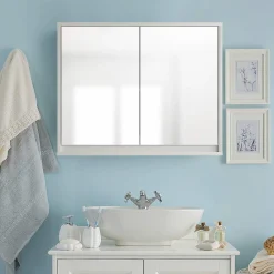 Tangkula Bathroom Medicine Cabinet, 2-Tier Wall-Mounted Storage Cabinet with Double Mirror Doors