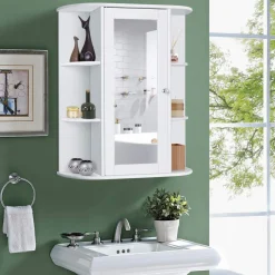 Tangkula Bathroom Medicine Cabinet, Wall Mounted Bathroom Cabinet with Mirror Door and Shelves
