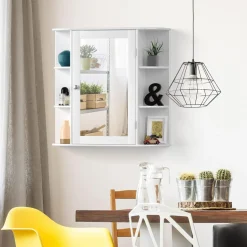 Tangkula Bathroom Medicine Cabinet with Mirror with Mirror, Wall Mounted Bathroom Storage Cabinet