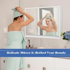 Tangkula Bathroom Medicine Cabinet, 2-Tier Wall-Mounted Storage Cabinet with Double Mirror Doors