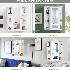 Tangkula Bathroom Medicine Cabinet, Wall Mounted Bathroom Cabinet with Mirror Door and Shelves