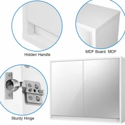 Tangkula Bathroom Medicine Cabinet, 2-Tier Wall-Mounted Storage Cabinet with Double Mirror Doors