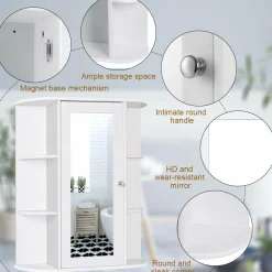 Tangkula Bathroom Medicine Cabinet, Wall Mounted Bathroom Cabinet with Mirror Door and Shelves