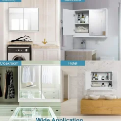 Tangkula Bathroom Medicine Cabinet, 2-Tier Wall-Mounted Storage Cabinet with Double Mirror Doors