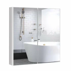 Tangkula Bathroom Medicine Cabinet, 2-Tier Wall-Mounted Storage Cabinet with Double Mirror Doors