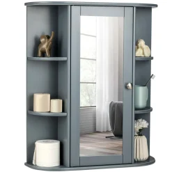 Tangkula Bathroom Medicine Cabinet, Wall Mounted Bathroom Cabinet with Mirror Door and Shelves