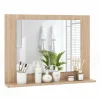 Tangkula Bathroom Mirror with Shelf, 23.5" x 17.5" Rectangle Wood Frame Bathroom Vanity Mirror for over Sink