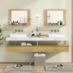 Tangkula Bathroom Mirror with Shelf, 23.5