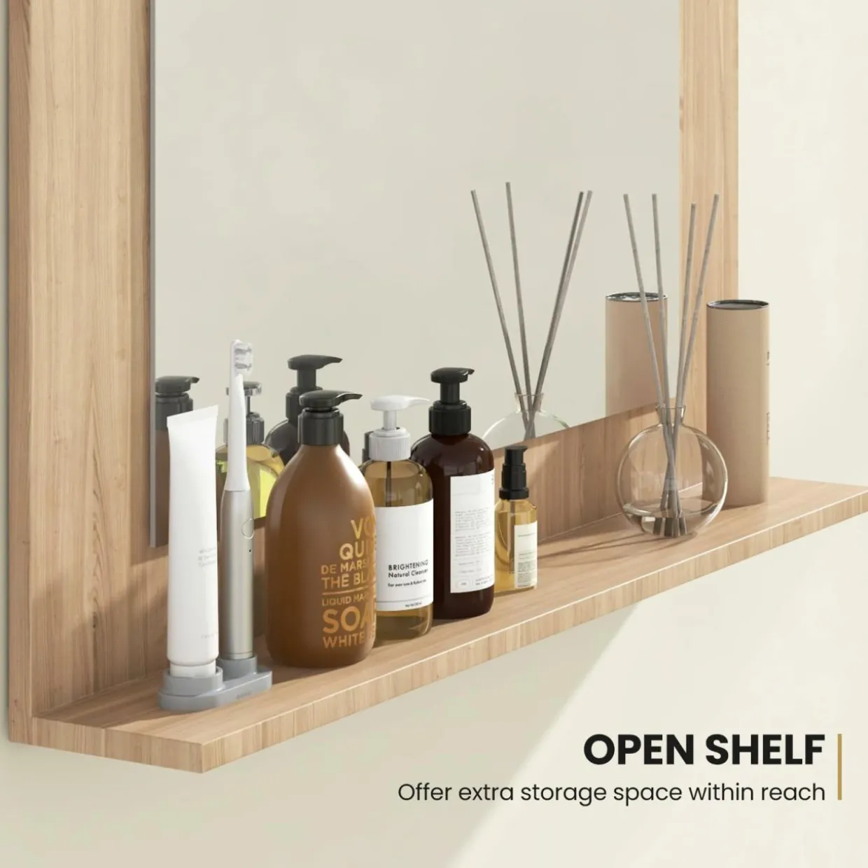 Tangkula Bathroom Mirror with Shelf, 23.5" x 17.5" Rectangle Wood Frame Bathroom Vanity Mirror for over Sink