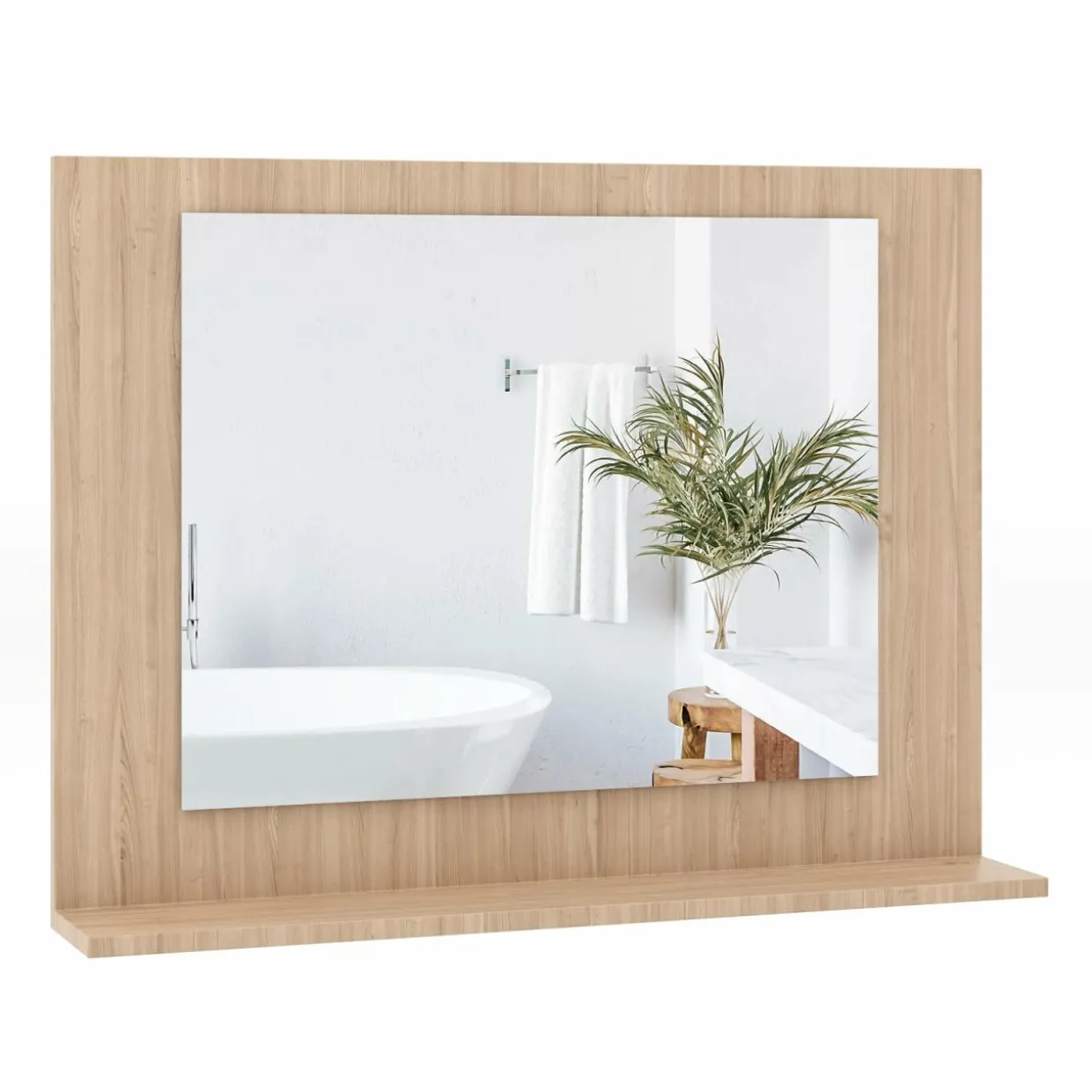 Tangkula Bathroom Mirror with Shelf, 23.5" x 17.5" Rectangle Wood Frame Bathroom Vanity Mirror for over Sink