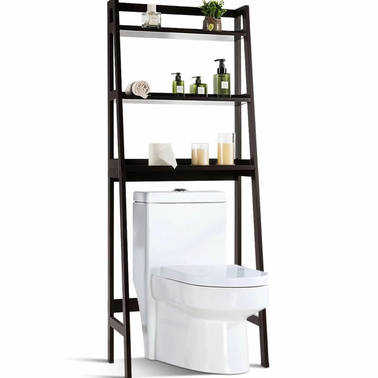Tangkula Bathroom Space Saver, Over The Toilet Storage Rack, Free Standing 3-Shelf Bathroom Organizer