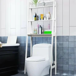 Tangkula Bathroom Space Saver, Over The Toilet Storage Rack, Free Standing 3-Shelf Bathroom Organizer