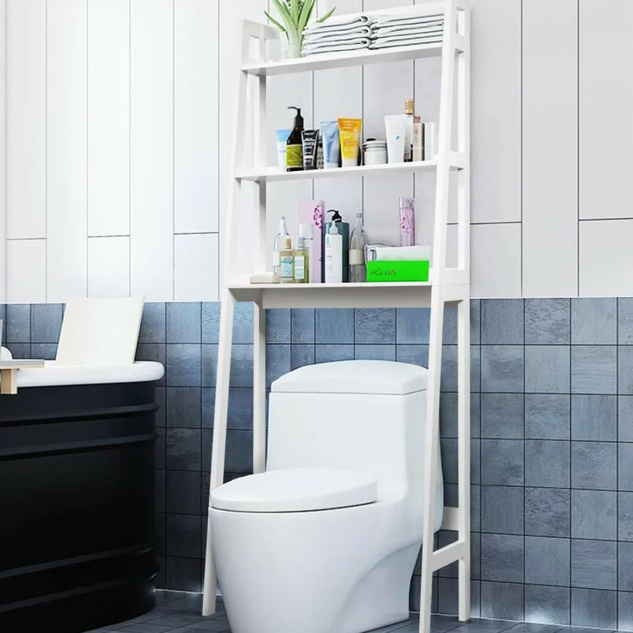 Tangkula Bathroom Space Saver, Over The Toilet Storage Rack, Free Standing 3-Shelf Bathroom Organizer