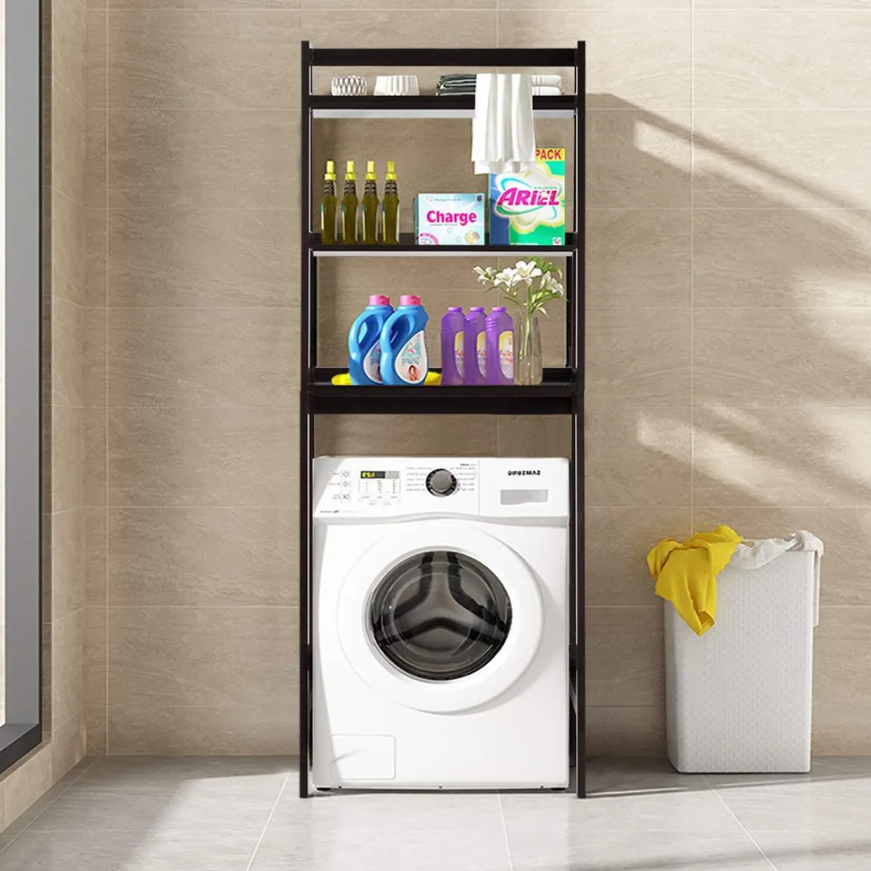 Tangkula Bathroom Space Saver, Over The Toilet Storage Rack, Free Standing 3-Shelf Bathroom Organizer