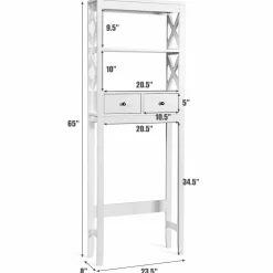 Tangkula Bathroom Space Saver, Over The Toilet Shelf, X-Frame Bathroom Storage Shelf Organizer with 2 Drawers (White)