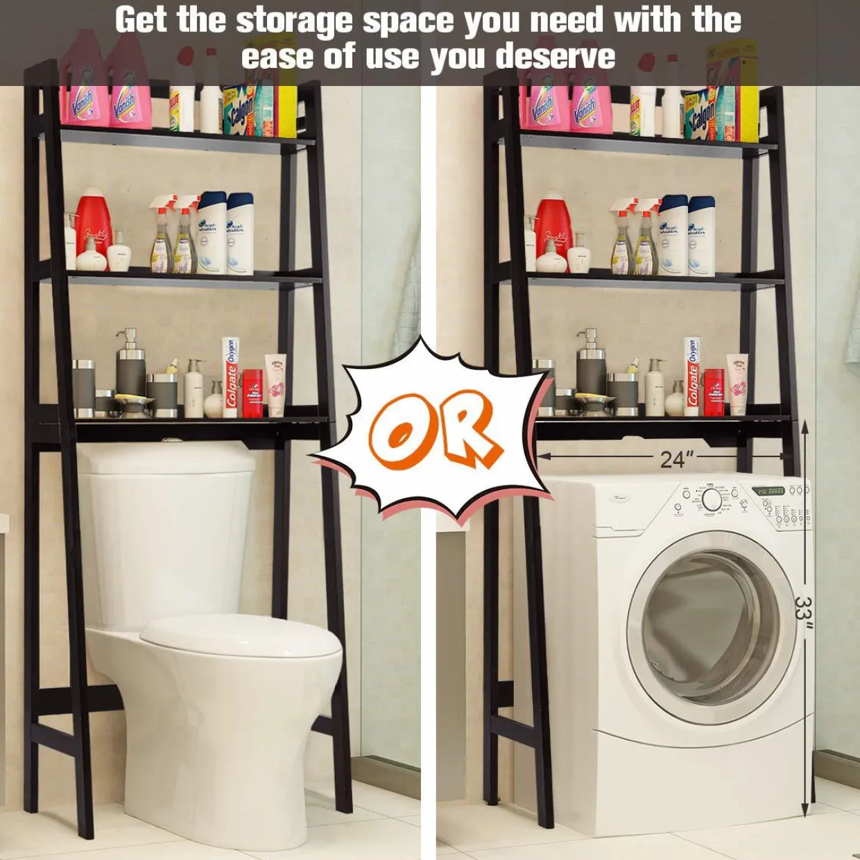 Tangkula Bathroom Space Saver, Over The Toilet Storage Rack, Free Standing 3-Shelf Bathroom Organizer