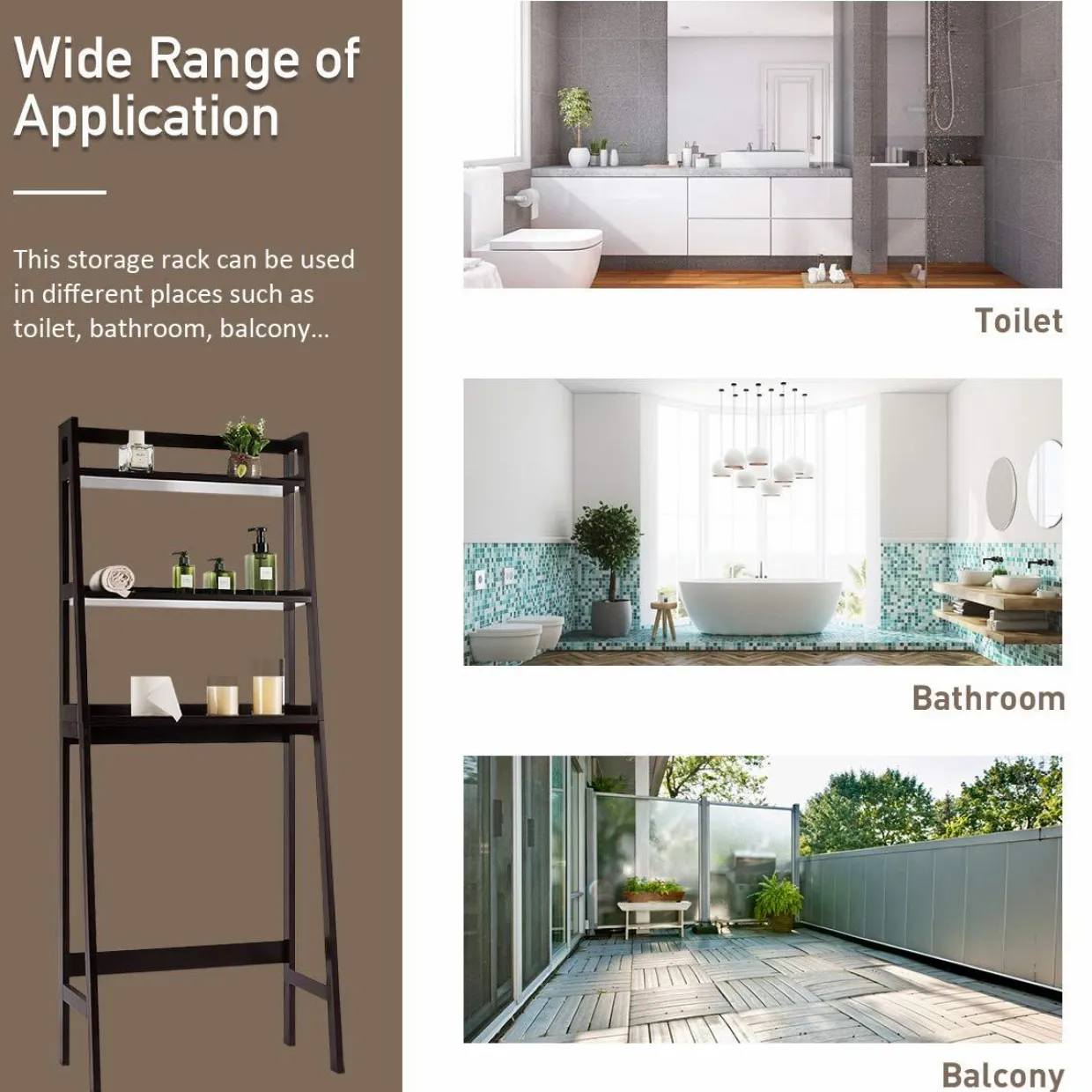 Tangkula Bathroom Space Saver, Over The Toilet Storage Rack, Free Standing 3-Shelf Bathroom Organizer