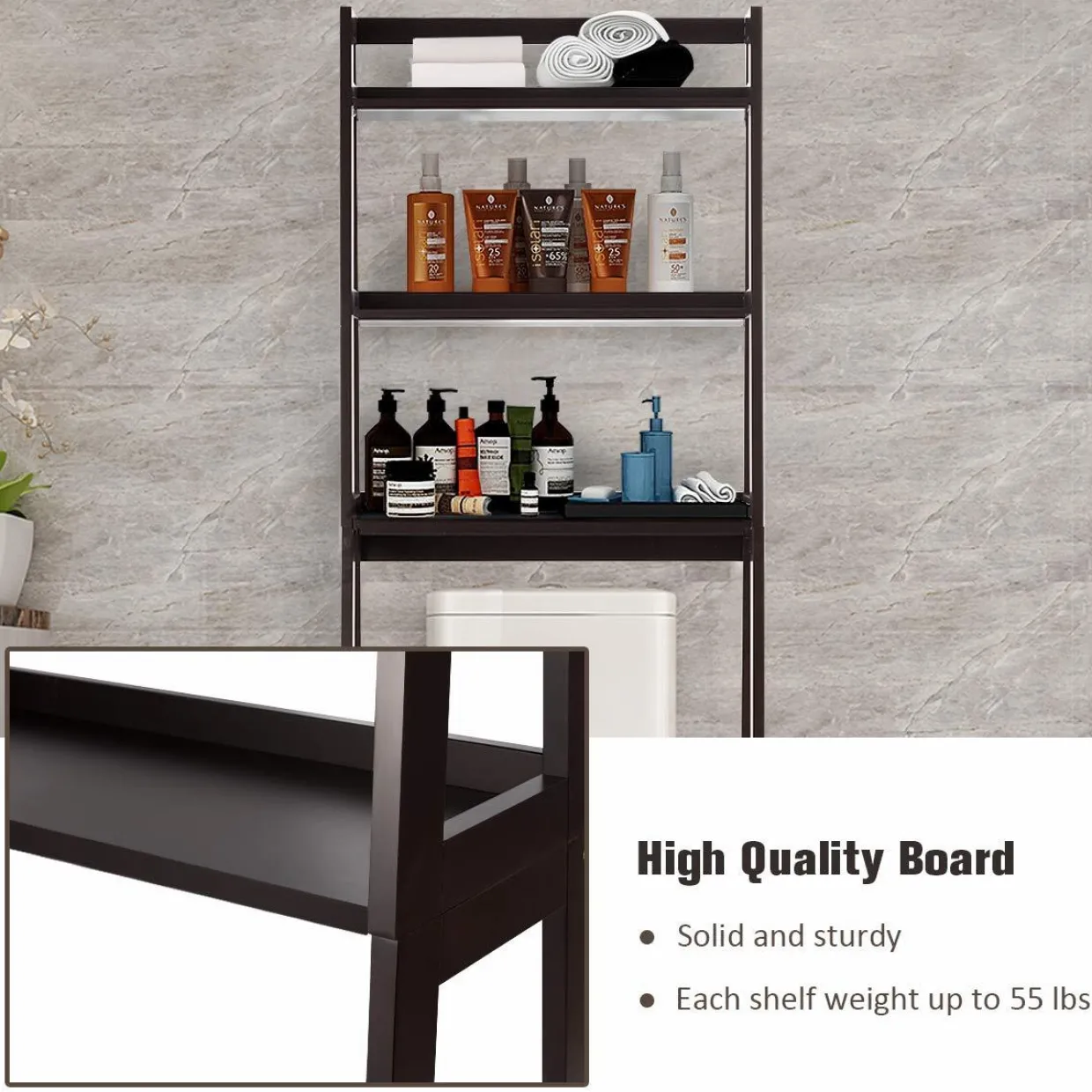 Tangkula Bathroom Space Saver, Over The Toilet Storage Rack, Free Standing 3-Shelf Bathroom Organizer