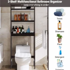 Tangkula Bathroom Space Saver, Over The Toilet Storage Rack, Free Standing 3-Shelf Bathroom Organizer