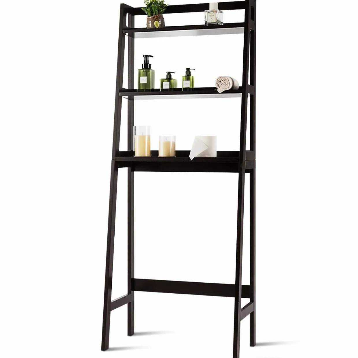 Tangkula Bathroom Space Saver, Over The Toilet Storage Rack, Free Standing 3-Shelf Bathroom Organizer